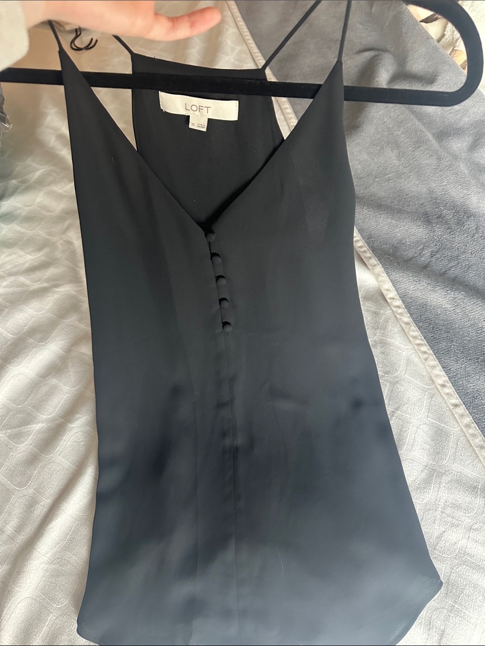 LOFT Black V-Neck Spaghetti Strap Button-Front Cami